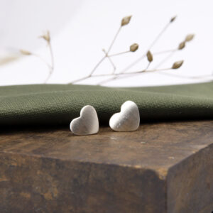 Heart studs, brushed satin finish in silver
