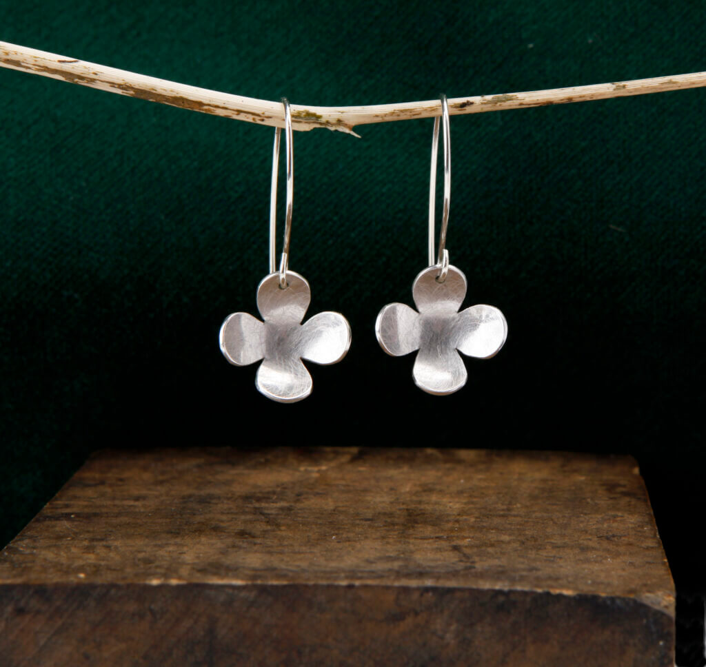 contemporary matt satin flower earrings in sterling silver