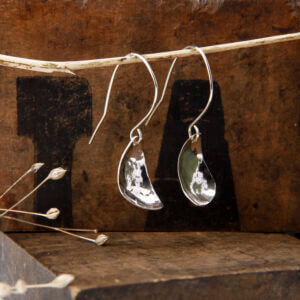 Silver spoon curved drop earrings