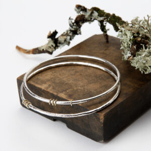 Textured Silver Bangles with 9ct solid gold rings