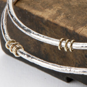 Textured Silver Bangles with 9ct solid gold rings